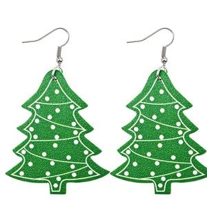 Christmas tree leather drop earrings